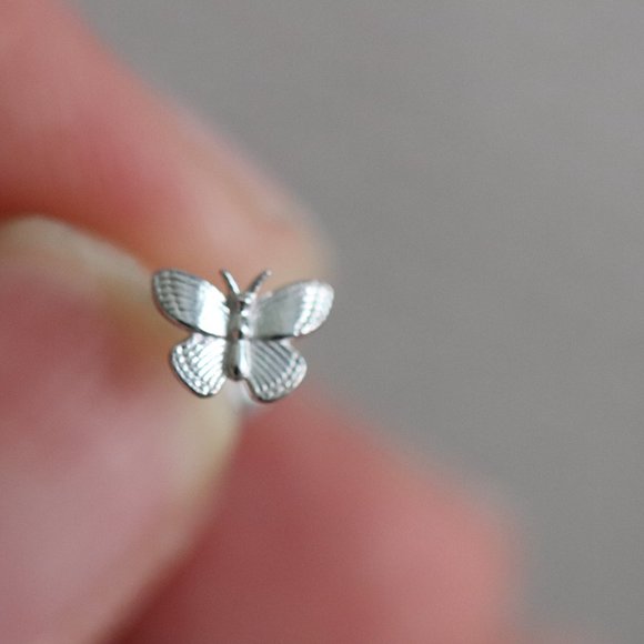 10K Solid White Gold "So Young" Dainty Butterfly Minimalistic Stud Earrings - Picture 3 of 8